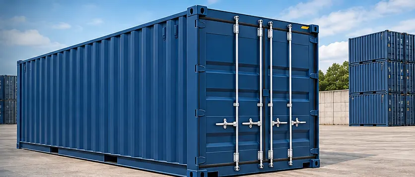 20 ft standard dry container in a container yard