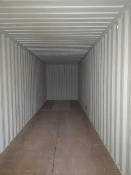 Empty container interior with timber floor