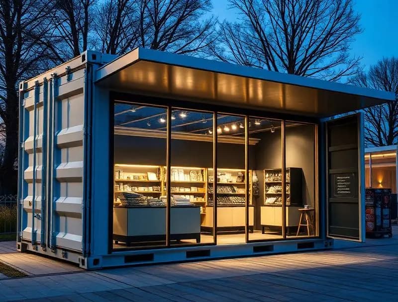 Container converted into a glazed display space