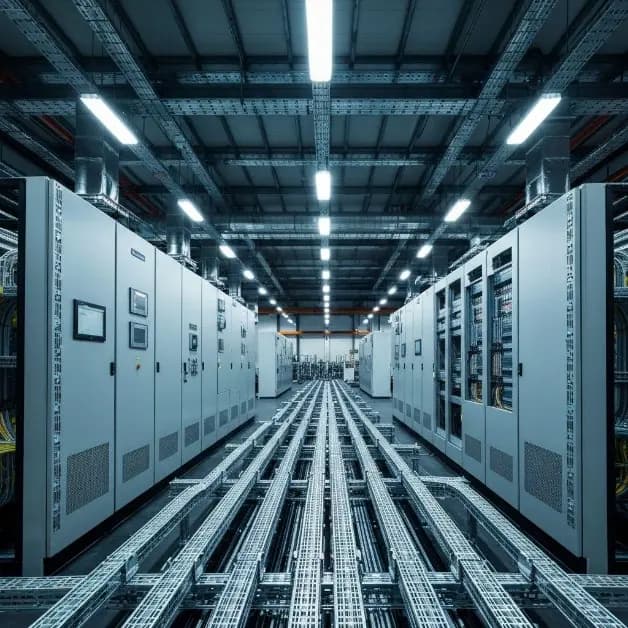 Electrical switchgear room with overhead cable trays