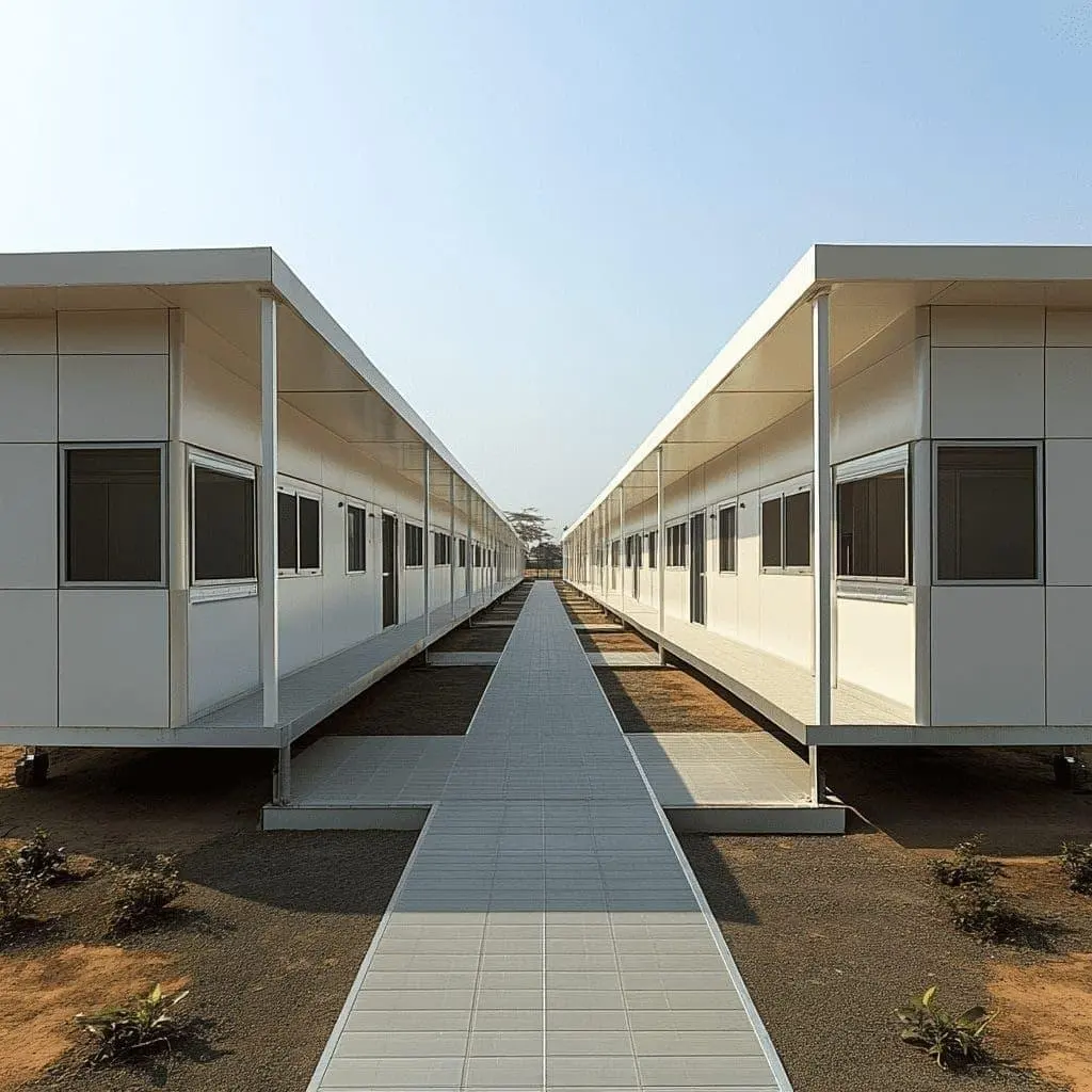 Rows of modular accommodation blocks