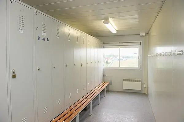 Changing room with lockers and bench